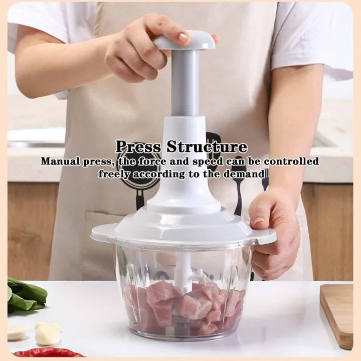 Manual Food Chopper, 1500ML Speedy With 4 Curved Stainless Steel Blades