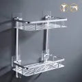 2 Layer Aluminium Bathroom Basket Shelf - Silver