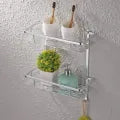 2 Layer Aluminium Bathroom Basket Shelf - Silver