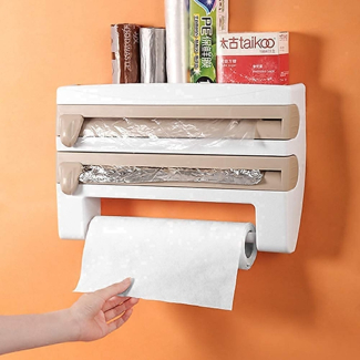 Cutter Wall-Mount Paper Towel Holder Sauce Bottle Storage Rack 4In1 Plastic Film Cutter Mutifunction Kitchen Organizer Tool