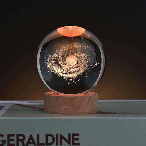 3D Galaxy Space Crystal Ball Night Light with Stand | 3D Ball Crystal Glass LED Table Lamp | Random Designs