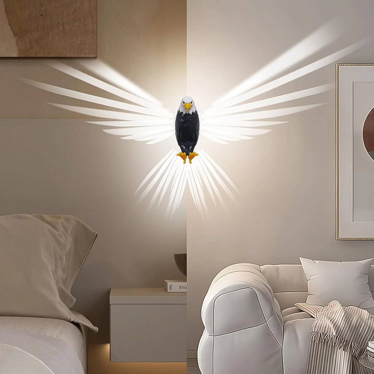 Eagle Shadow Projection Wall Lamp – Wireless Rechargeable LED Night Light – Creative Ambient Silhouette Mood Lighting for Living Room, Bedside, and Home Office Decor