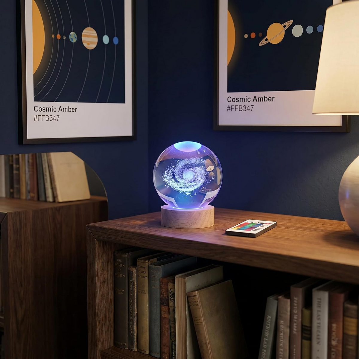 3D Galaxy Space Crystal Ball Night Light with Stand | 3D Ball Crystal Glass LED Table Lamp | Random Designs