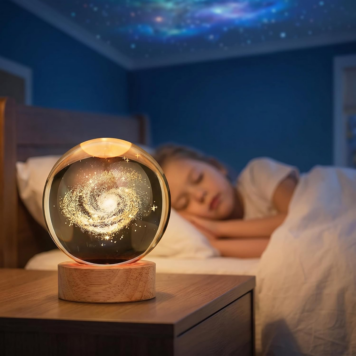 3D Galaxy Space Crystal Ball Night Light with Stand | 3D Ball Crystal Glass LED Table Lamp | Random Designs