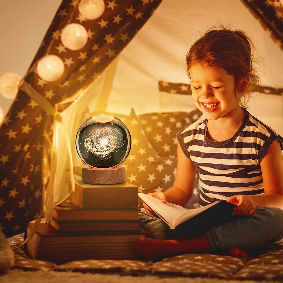 3D Galaxy Space Crystal Ball Night Light with Stand | 3D Ball Crystal Glass LED Table Lamp | Random Designs