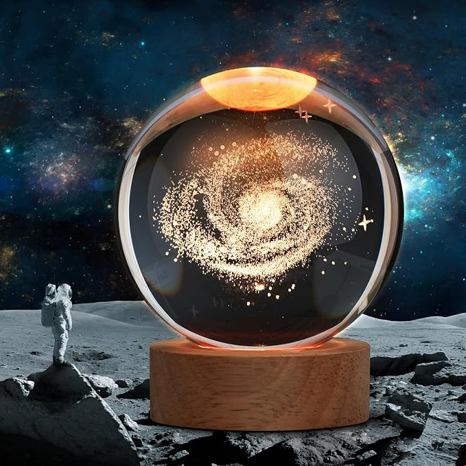 3D Galaxy Space Crystal Ball Night Light with Stand | 3D Ball Crystal Glass LED Table Lamp | Random Designs