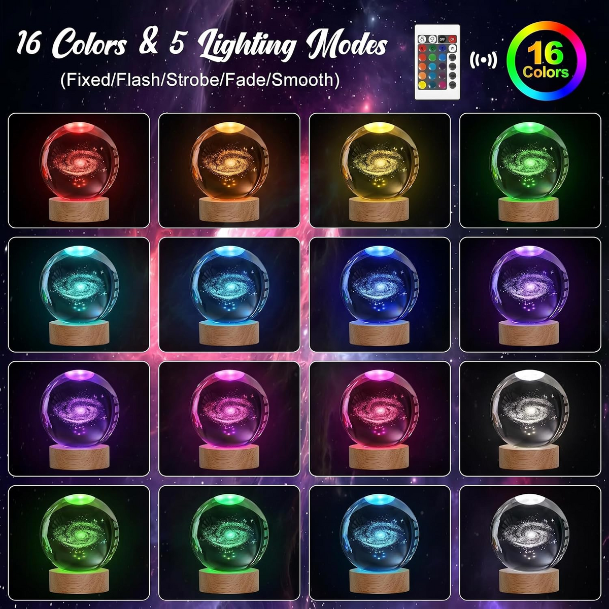 3D Galaxy Space Crystal Ball Night Light with Stand | 3D Ball Crystal Glass LED Table Lamp | Random Designs