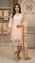 Elegant Peach Floral Handwork &nbsp;3-Piece Lawn Suit