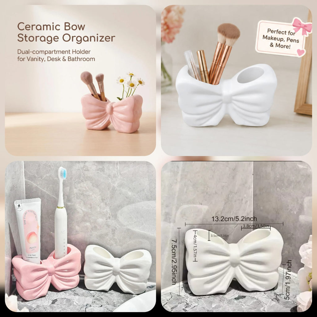 Bow Shape Ceramic Makeup brush Holder | Elegant Makeup Organizer Cup