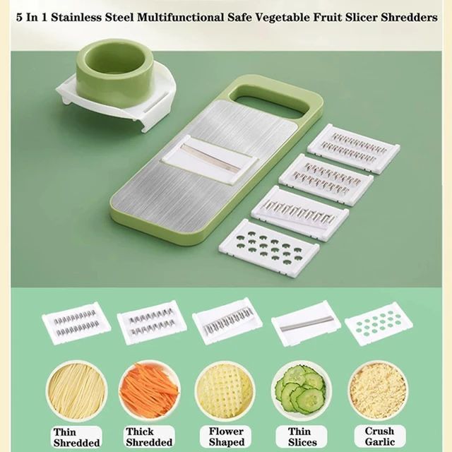 Manual Food Grater,  5 in 1 Grater and Slicer with Stainless Steel Blade, Multi-functional Vegetable Fruit Slicer for Kitchen