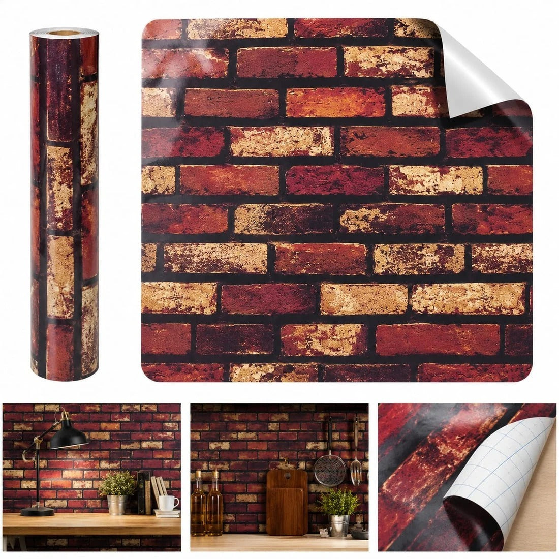 Self Adhesive Rustic Red Brick Marble Sheet  Size : 60 x 200cm