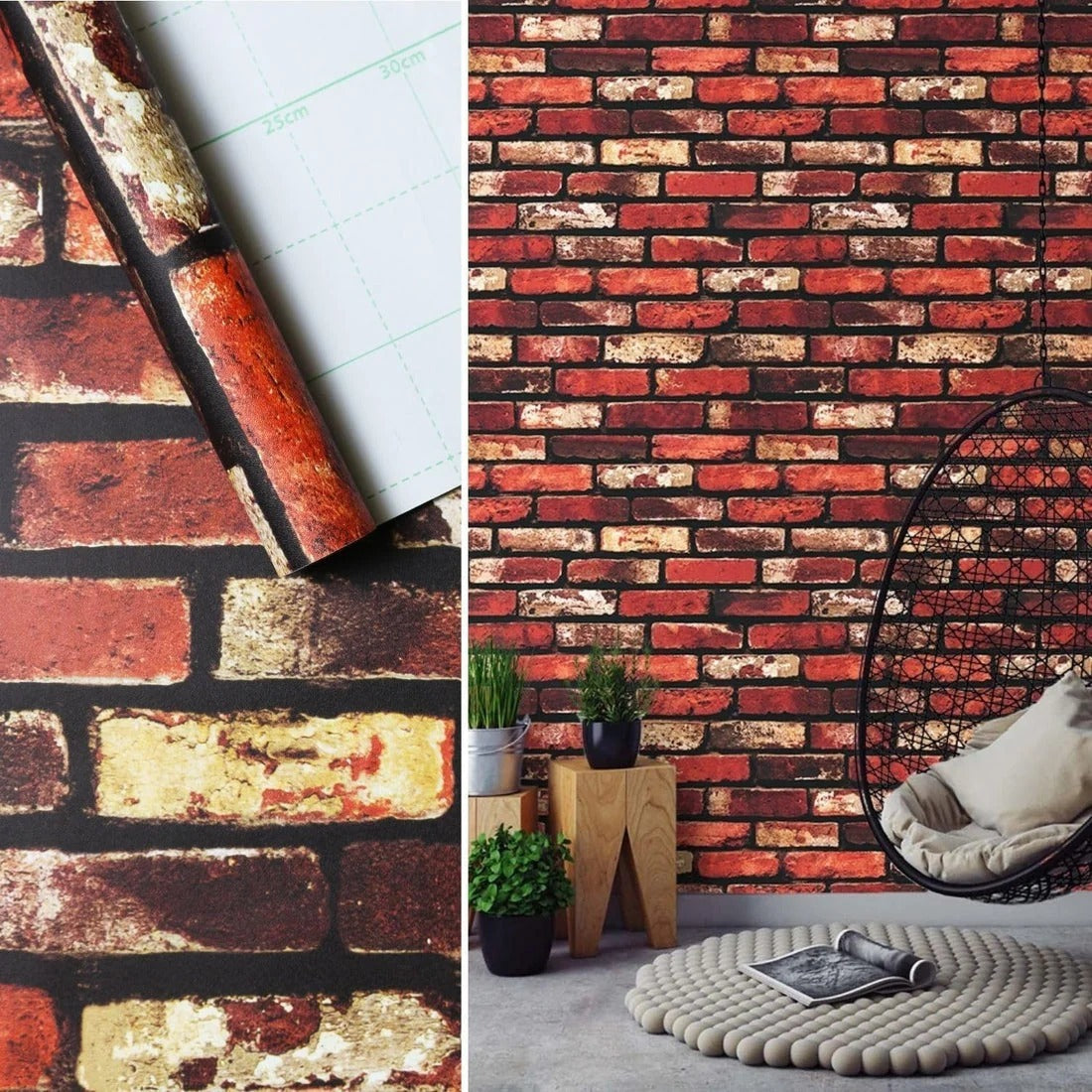 Self Adhesive Rustic Red Brick Marble Sheet  Size : 60 x 200cm