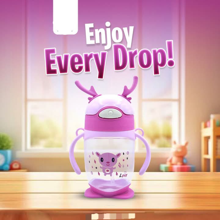 Cute Cartoon Printed Sippy Straw Cup 300ml Without Strap Box Pack  Random Colours