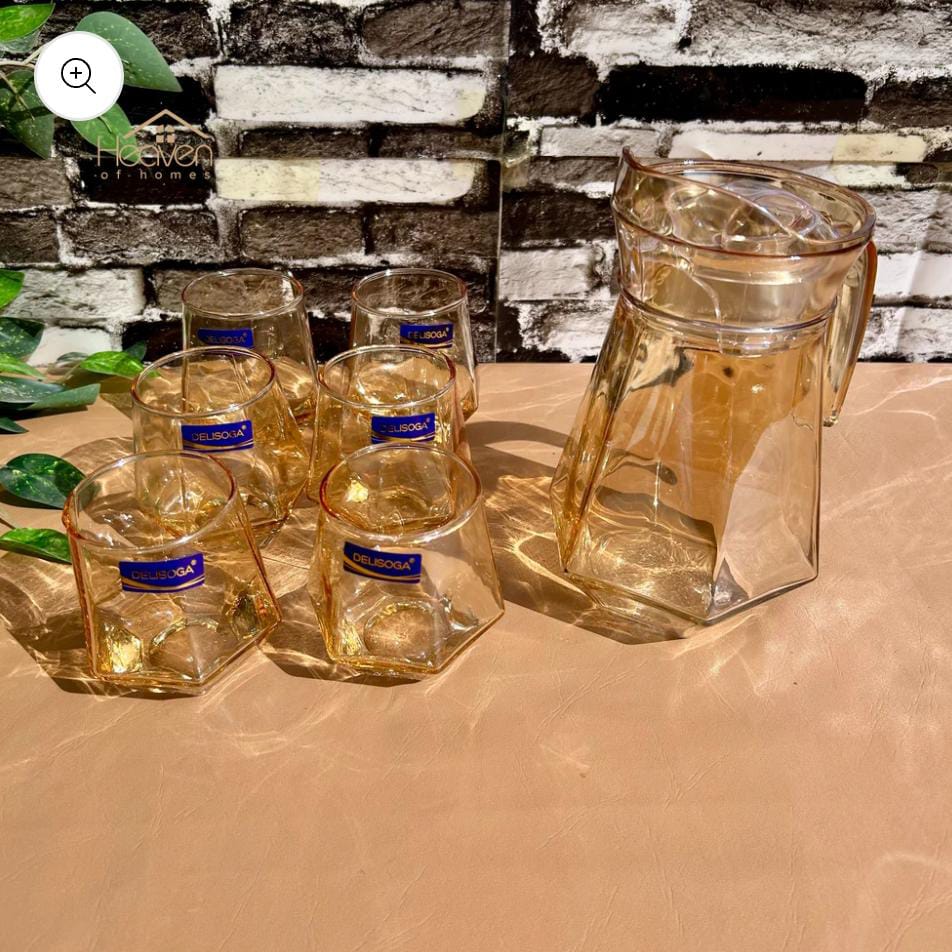 Delisoga 7 Pcs Diamond Shape Jug & Glass Set Box Pack