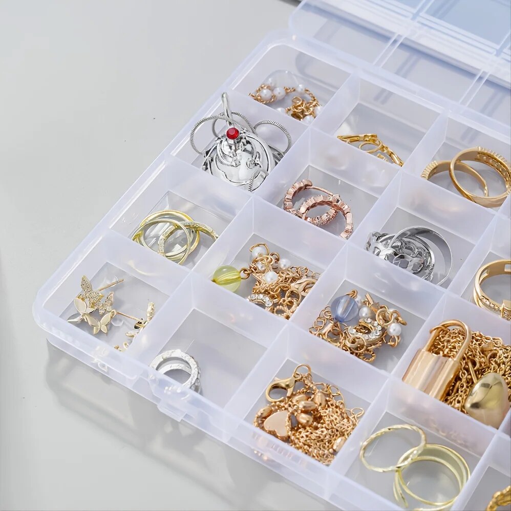 24 Grid Plastic Organizer Jewelry Storage Box Container Transparent Shape