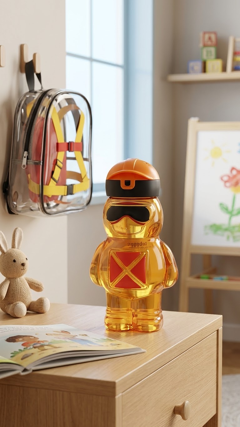 Plastic robot water bottle for kids  Random colors  Capacity 750 ml