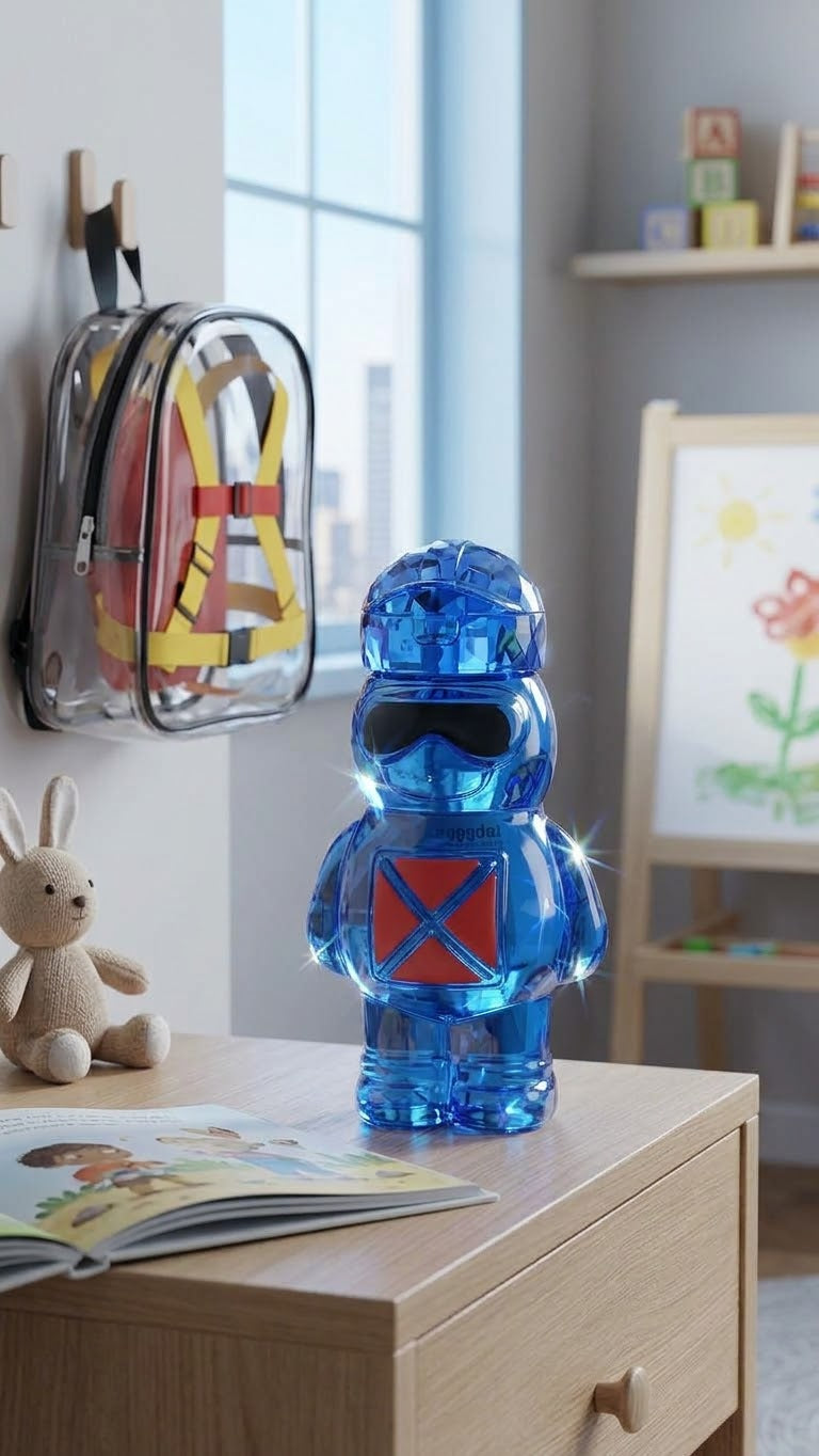 Plastic robot water bottle for kids  Random colors  Capacity 750 ml