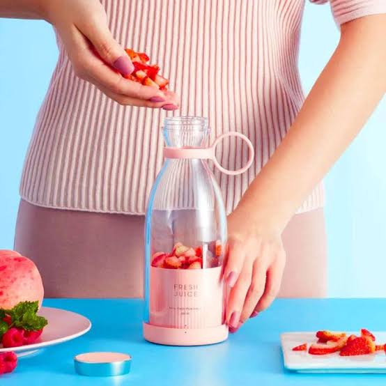 Portable Electric Juicer Bottle 420ml Pink Rechargeable