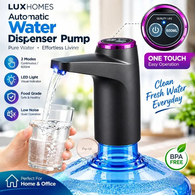 Portable Electric Water Dispenser Pump – USB Rechargeable Automatic Water Bottle Pump for 19L Bottles – Smart One-Touch Drinking Water Pump for Home, Office, Outdoor, and Travel Use