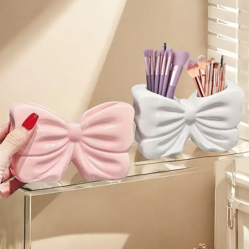Bow Shape Ceramic Makeup brush Holder | Elegant Makeup Organizer Cup