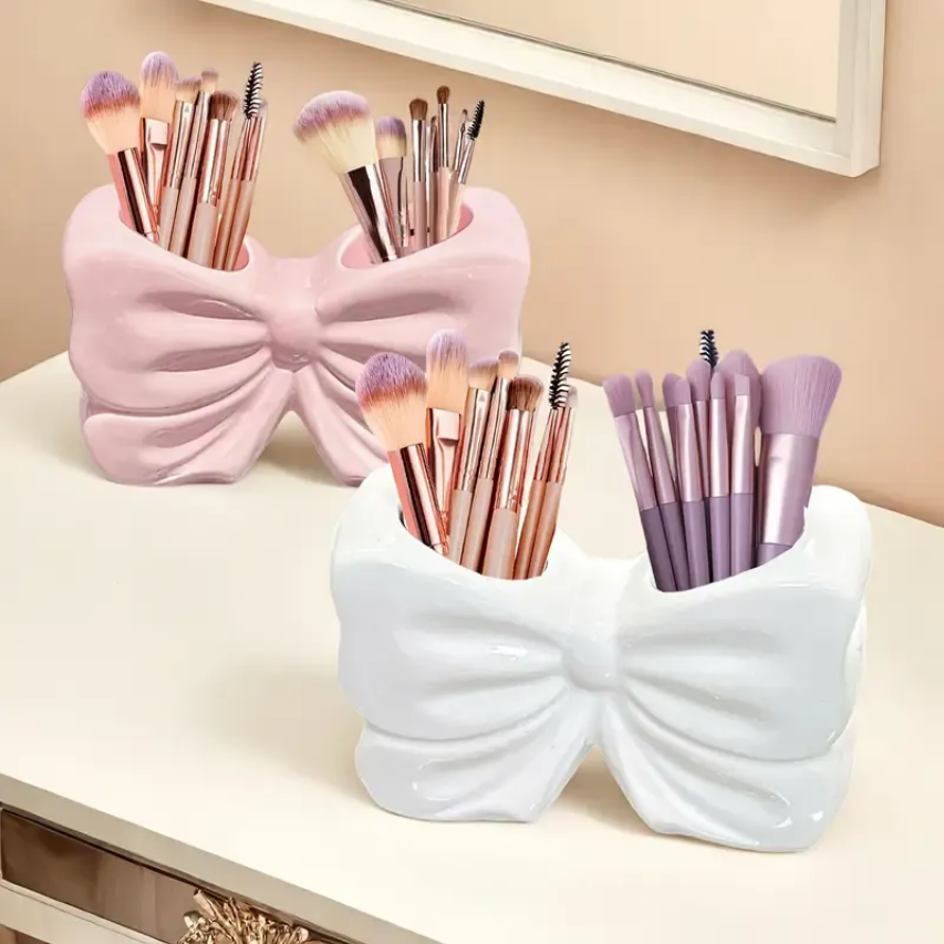 Bow Shape Ceramic Makeup brush Holder | Elegant Makeup Organizer Cup