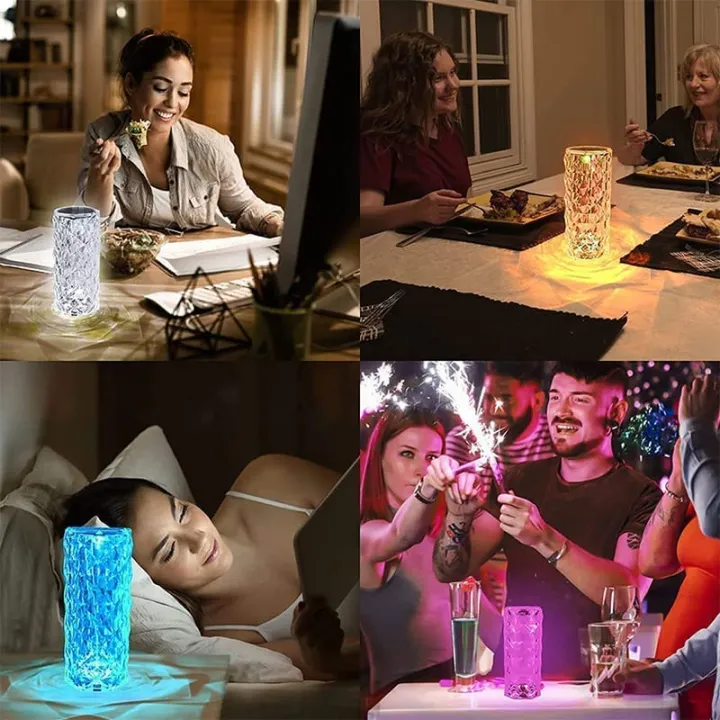 Rechargeable Rose Diamond Table Lamp with Wireless Remote  16RGB Colours