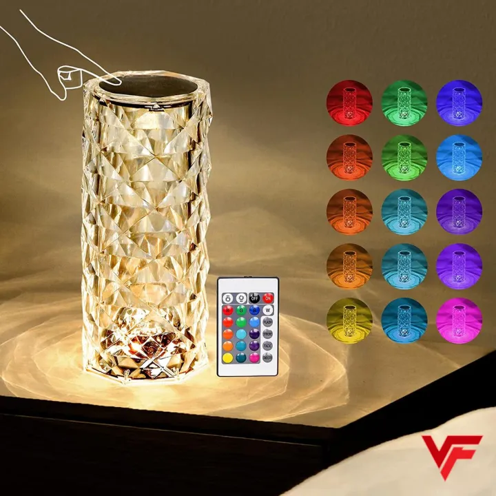 Rechargeable Rose Diamond Table Lamp with Wireless Remote  16RGB Colours