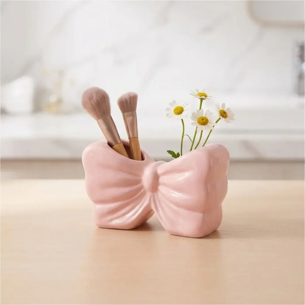 Bow Shape Ceramic Makeup brush Holder | Elegant Makeup Organizer Cup